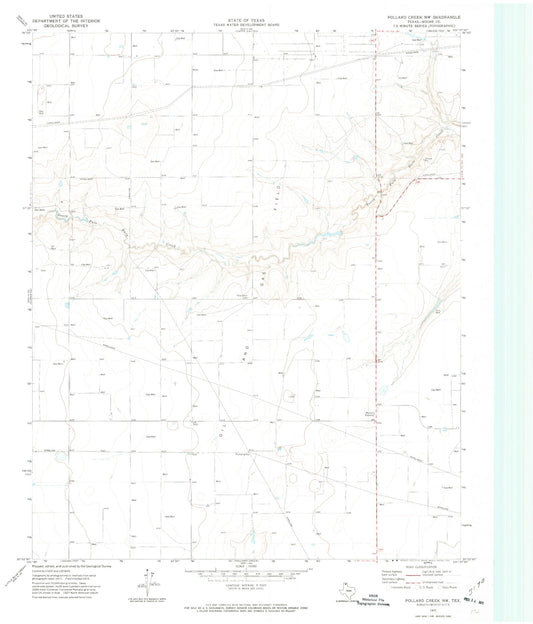 Classic USGS Pollard Creek NW Texas 7.5'x7.5' Topo Map Image