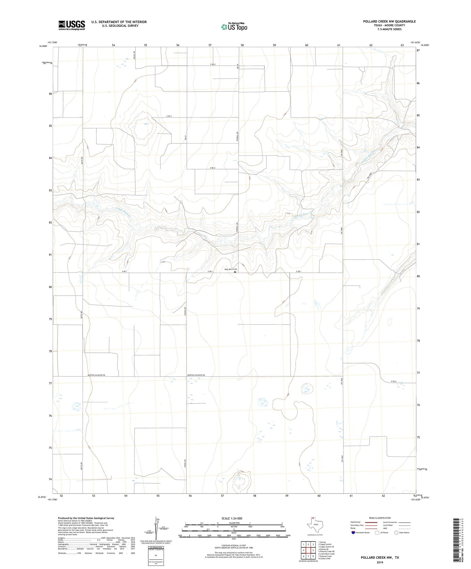 Pollard Creek NW Texas US Topo Map Image