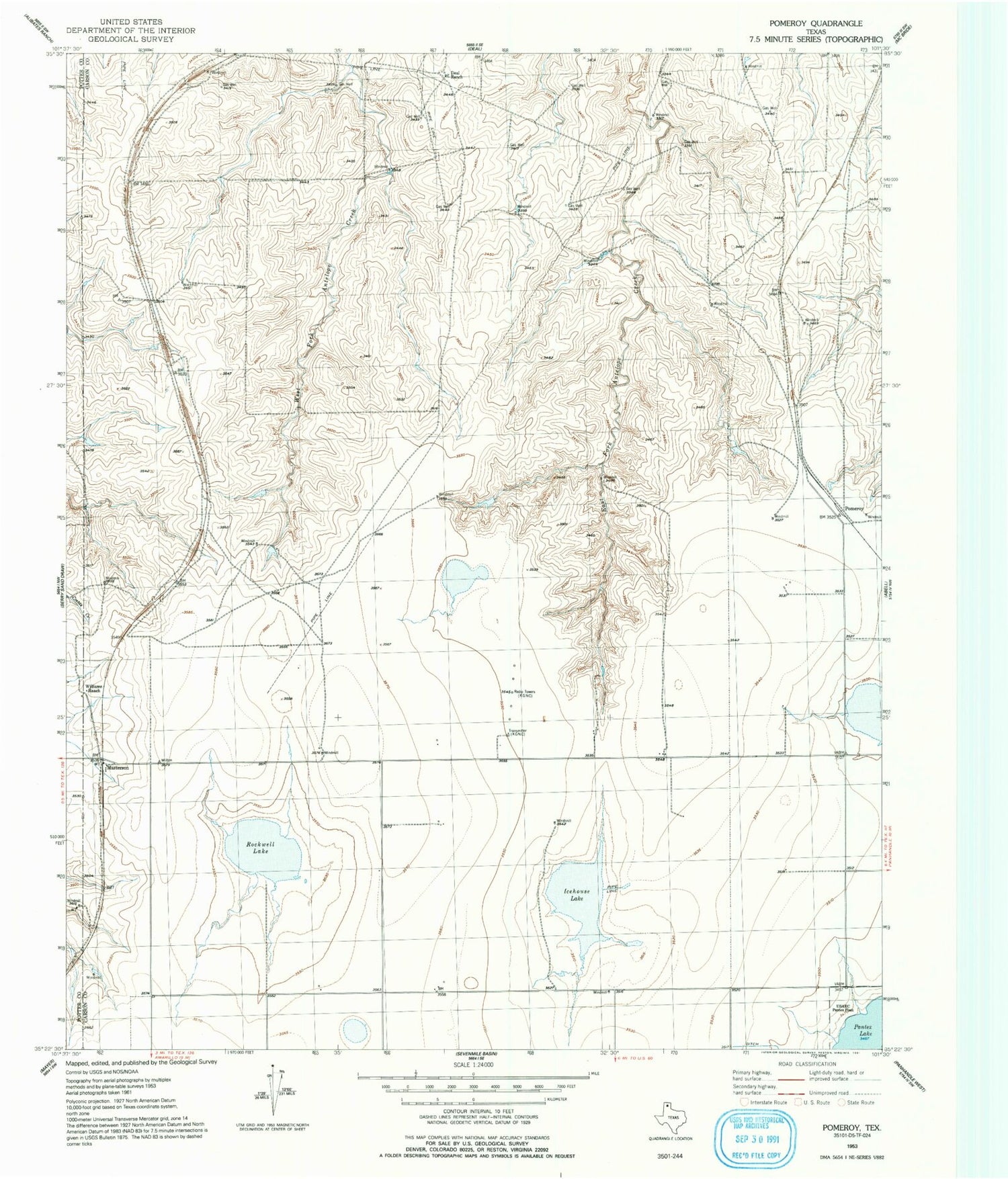 Classic USGS Pomeroy Texas 7.5'x7.5' Topo Map Image
