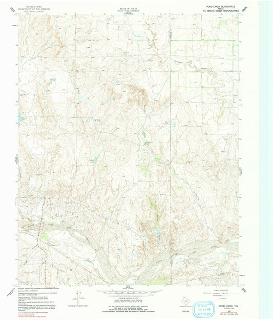 Classic USGS Pond Creek Texas 7.5'x7.5' Topo Map Image