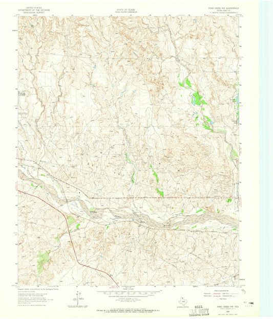 Classic USGS Pond Creek NW Texas 7.5'x7.5' Topo Map Image
