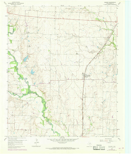 Classic USGS Ponder Texas 7.5'x7.5' Topo Map Image