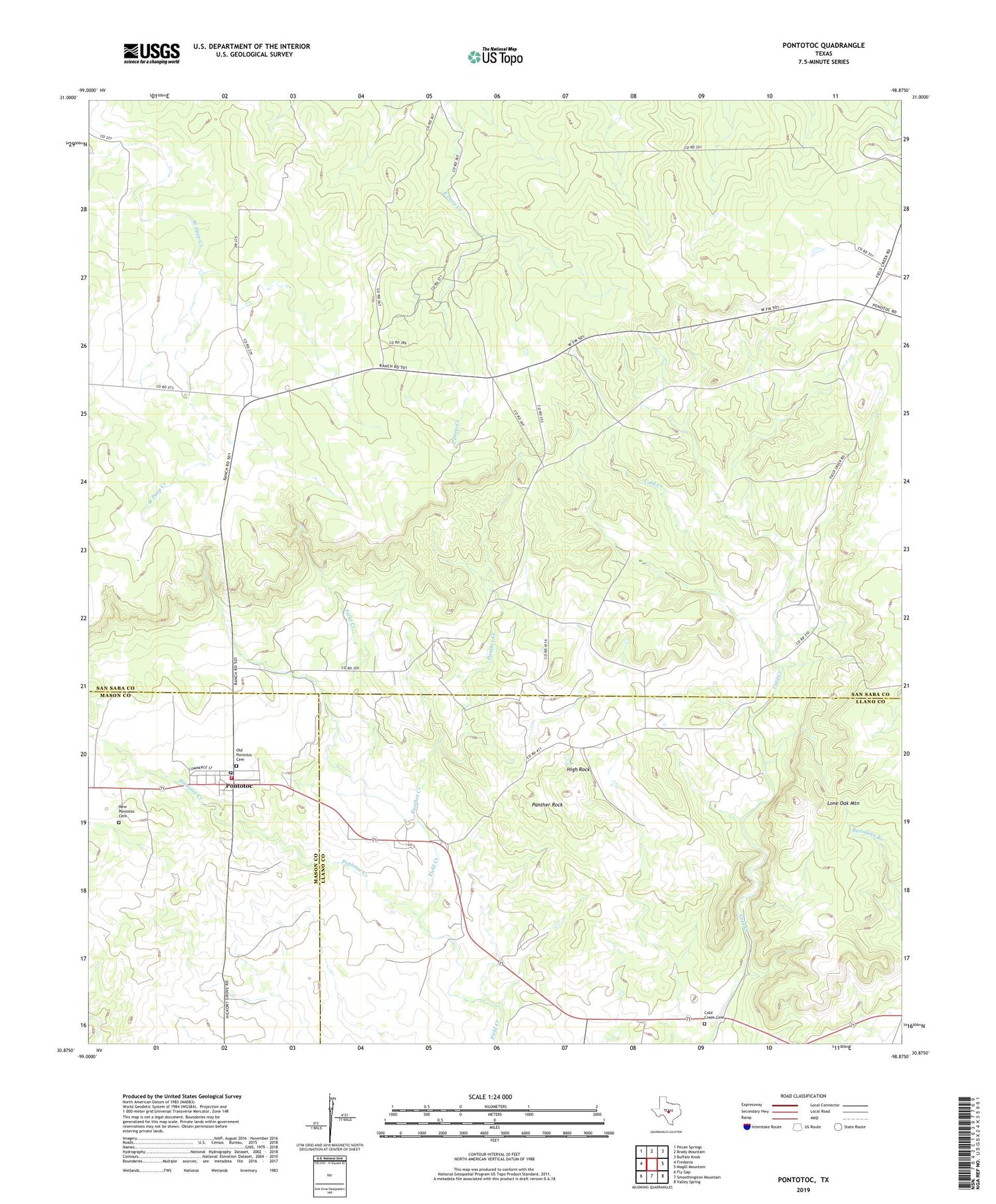 Pontotoc Texas US Topo Map Image
