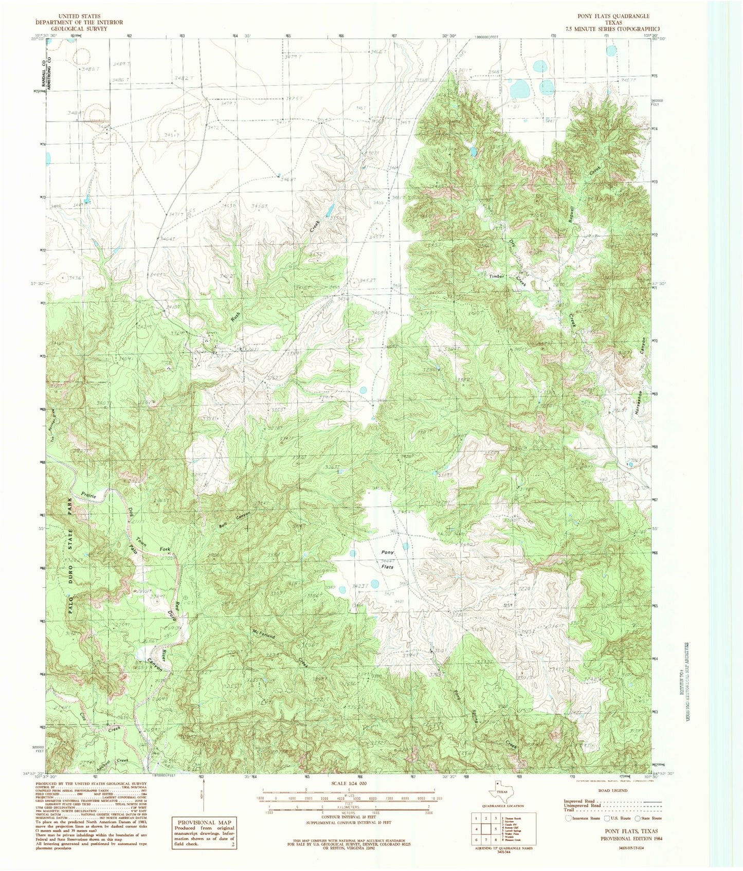 Classic USGS Pony Flats Texas 7.5'x7.5' Topo Map Image
