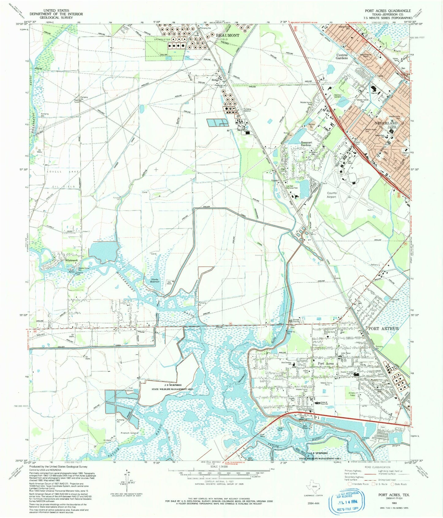 Classic USGS Port Acres Texas 7.5'x7.5' Topo Map Image