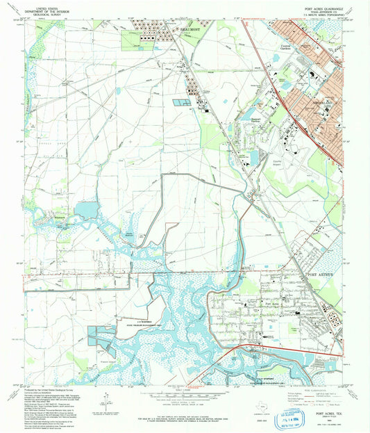 Classic USGS Port Acres Texas 7.5'x7.5' Topo Map Image