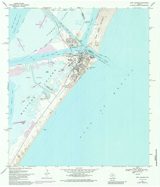 Classic USGS Port Aransas Texas 7.5'x7.5' Topo Map Image