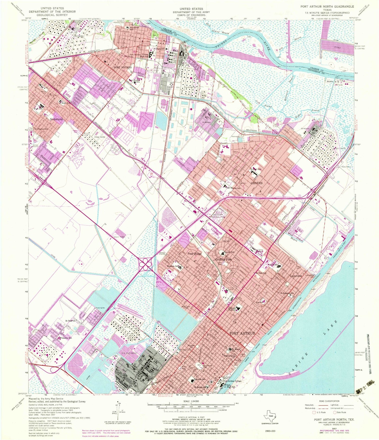 Classic USGS Port Arthur North Texas 7.5'x7.5' Topo Map Image