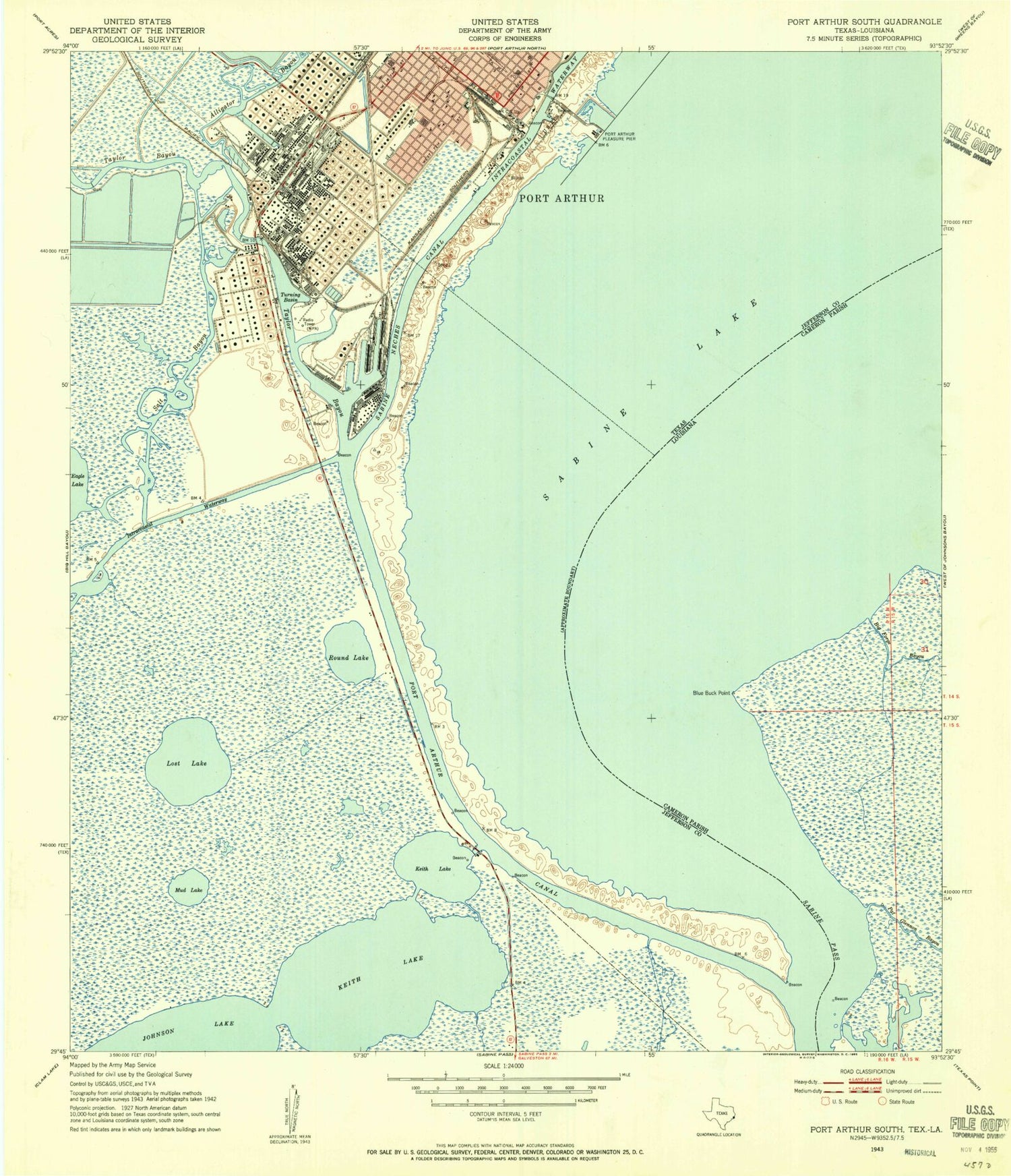 Classic USGS Port Arthur South Texas 7.5'x7.5' Topo Map Image