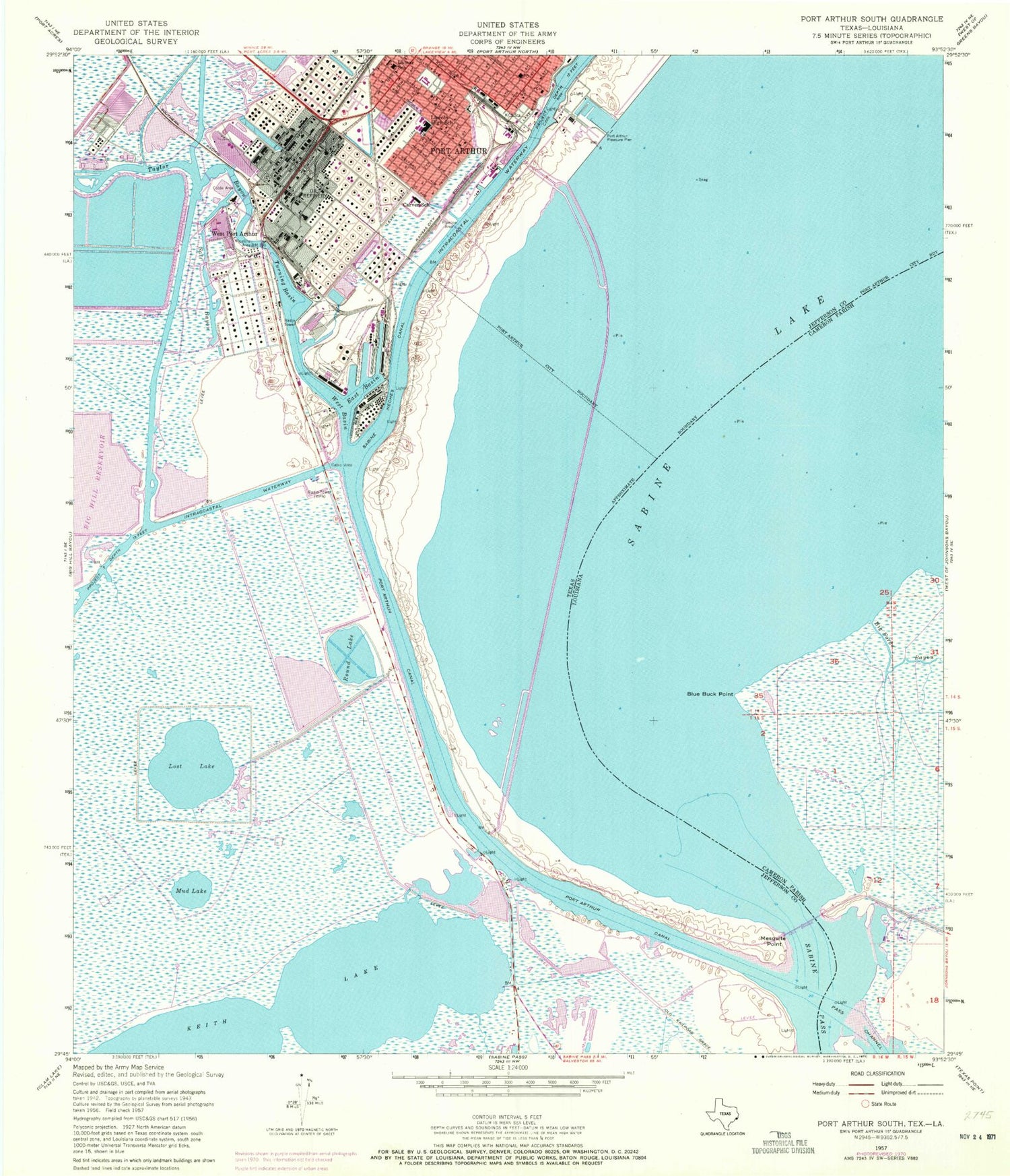 Classic USGS Port Arthur South Texas 7.5'x7.5' Topo Map Image