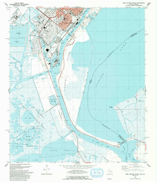 Classic USGS Port Arthur South Texas 7.5'x7.5' Topo Map Image