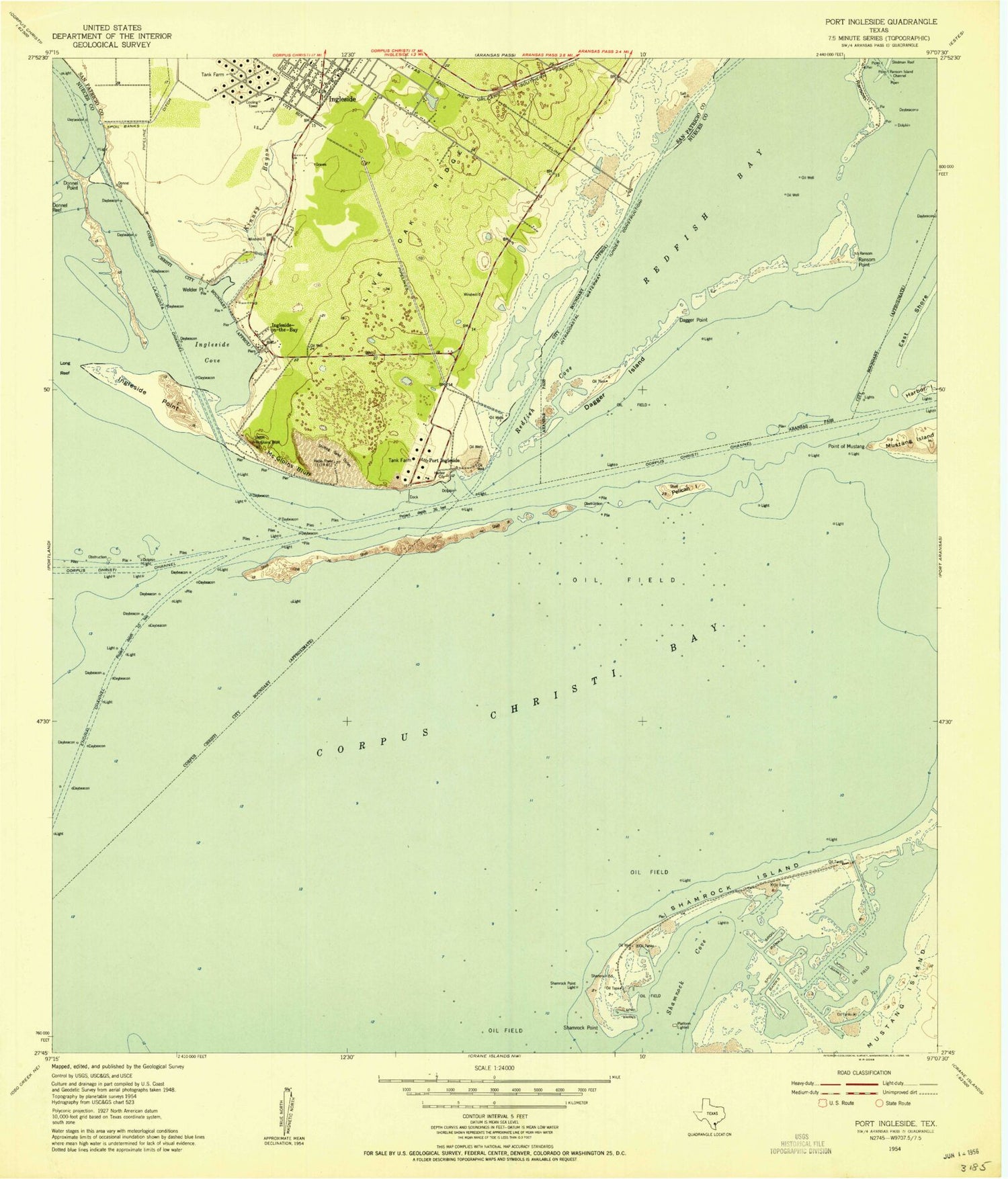 Classic USGS Port Ingleside Texas 7.5'x7.5' Topo Map Image