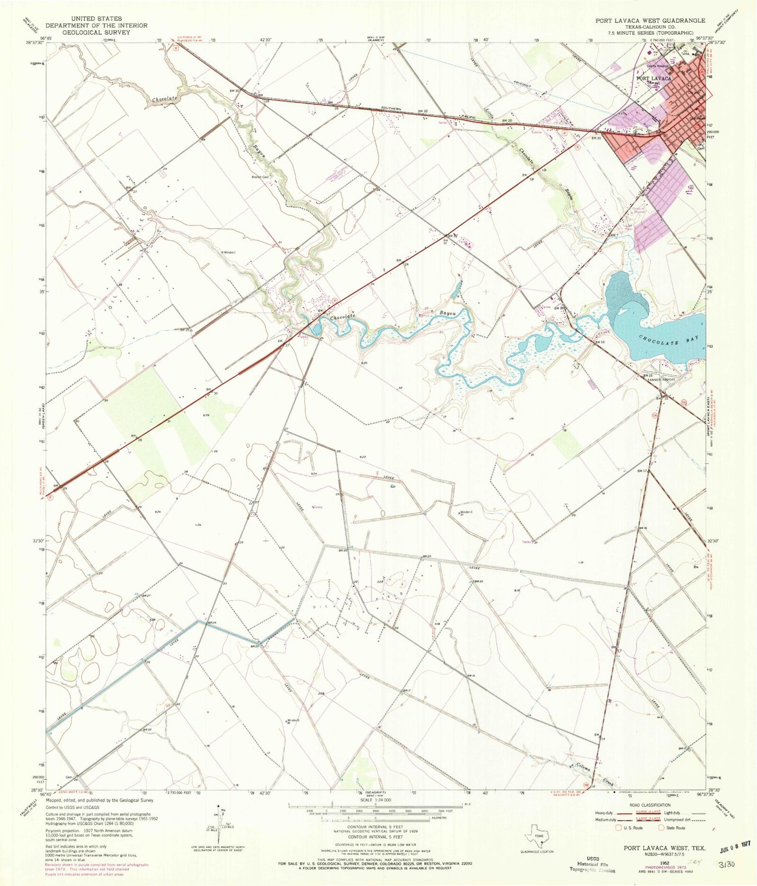 Classic USGS Port Lavaca West Texas 7.5'x7.5' Topo Map Image