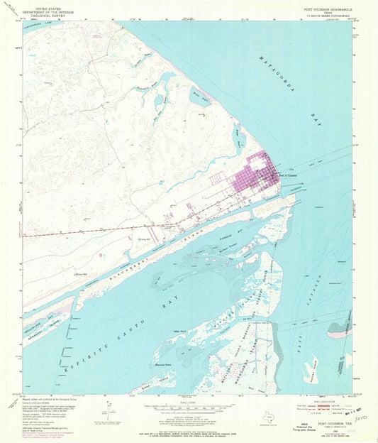 Classic USGS Port O'Connor Texas 7.5'x7.5' Topo Map Image