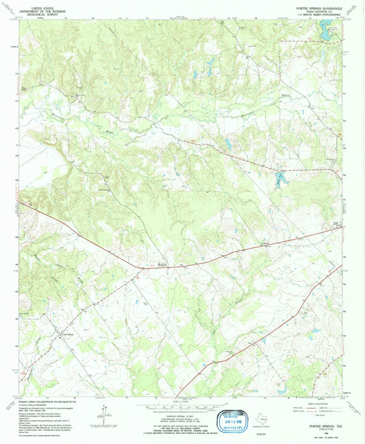 Classic USGS Porter Springs Texas 7.5'x7.5' Topo Map Image