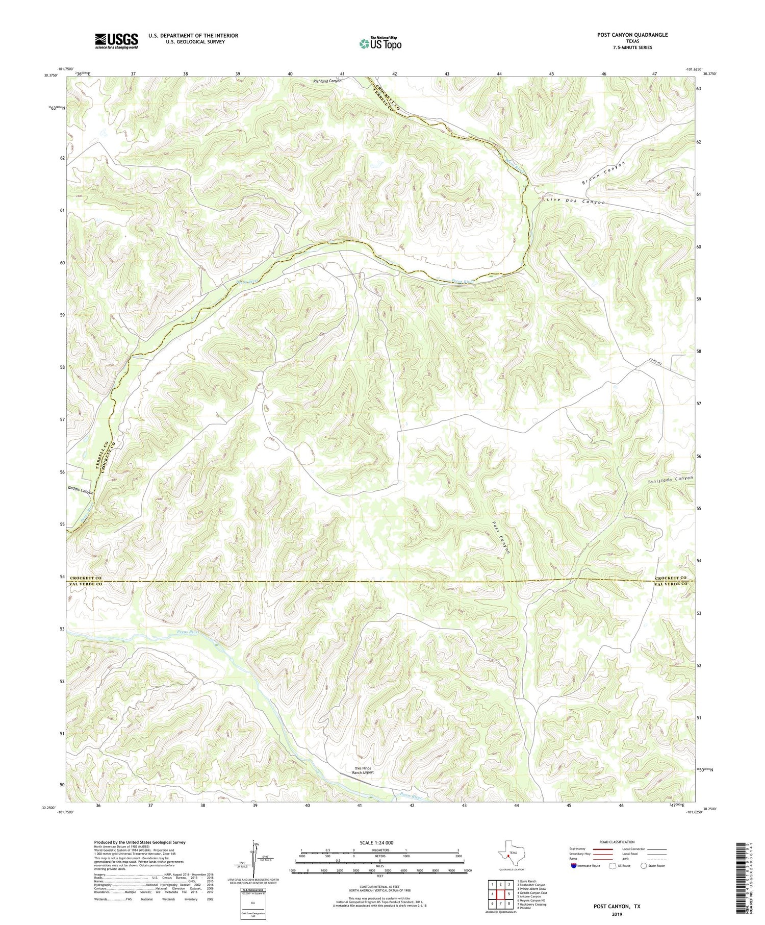 Post Canyon Texas US Topo Map Image