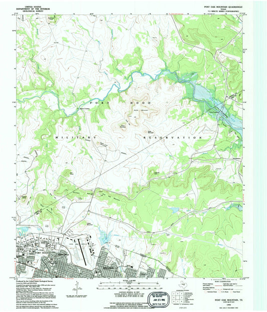 Classic USGS Post Oak Mountain Texas 7.5'x7.5' Topo Map Image
