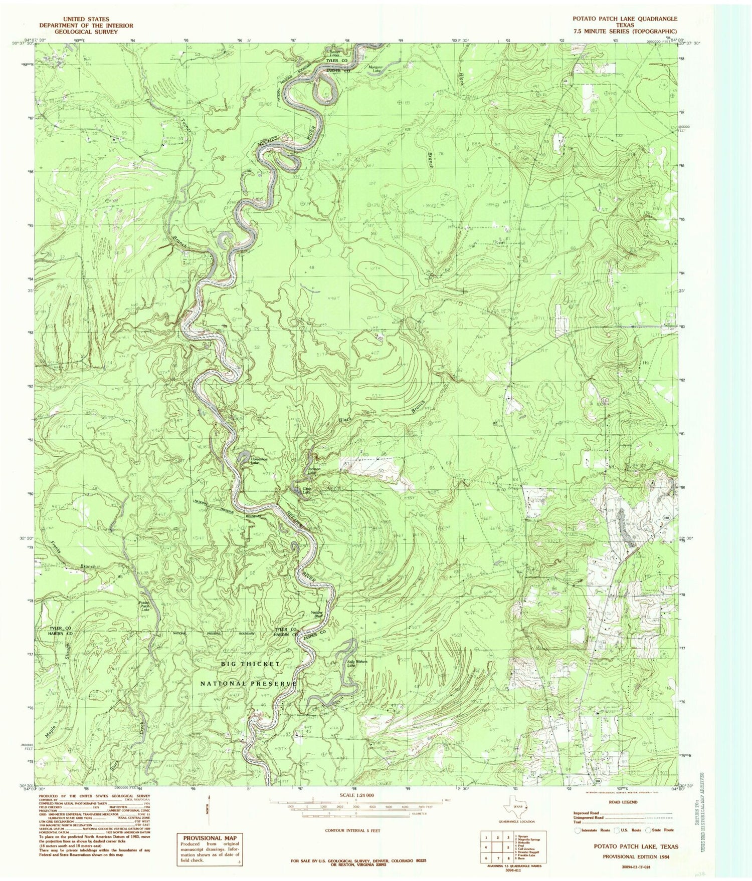 Classic USGS Tater Patch Lake Texas 7.5'x7.5' Topo Map Image