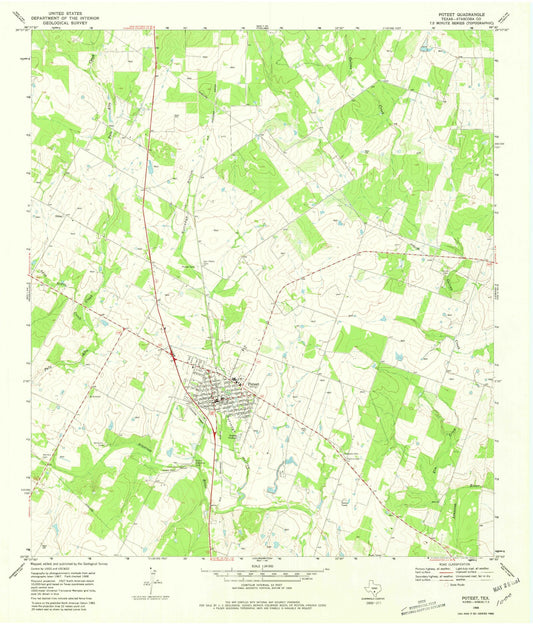 Classic USGS Poteet Texas 7.5'x7.5' Topo Map Image