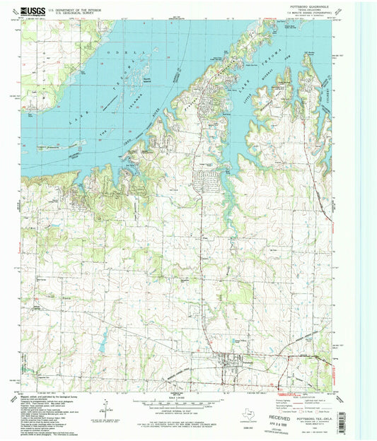 Classic USGS Pottsboro Texas 7.5'x7.5' Topo Map Image