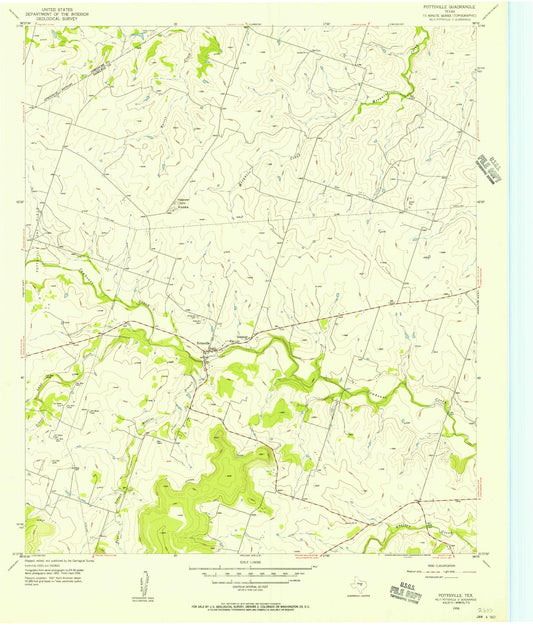 Classic USGS Pottsville Texas 7.5'x7.5' Topo Map Image