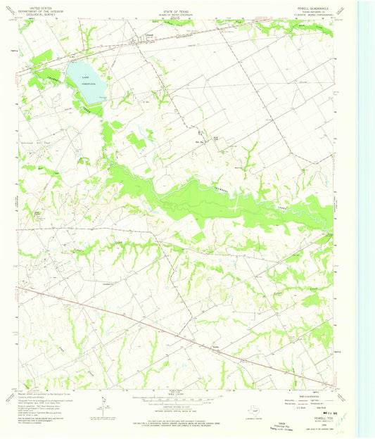 Classic USGS Powell Texas 7.5'x7.5' Topo Map Image