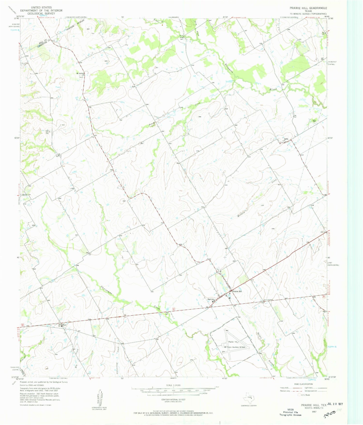 Classic USGS Prairie Hill Texas 7.5'x7.5' Topo Map Image
