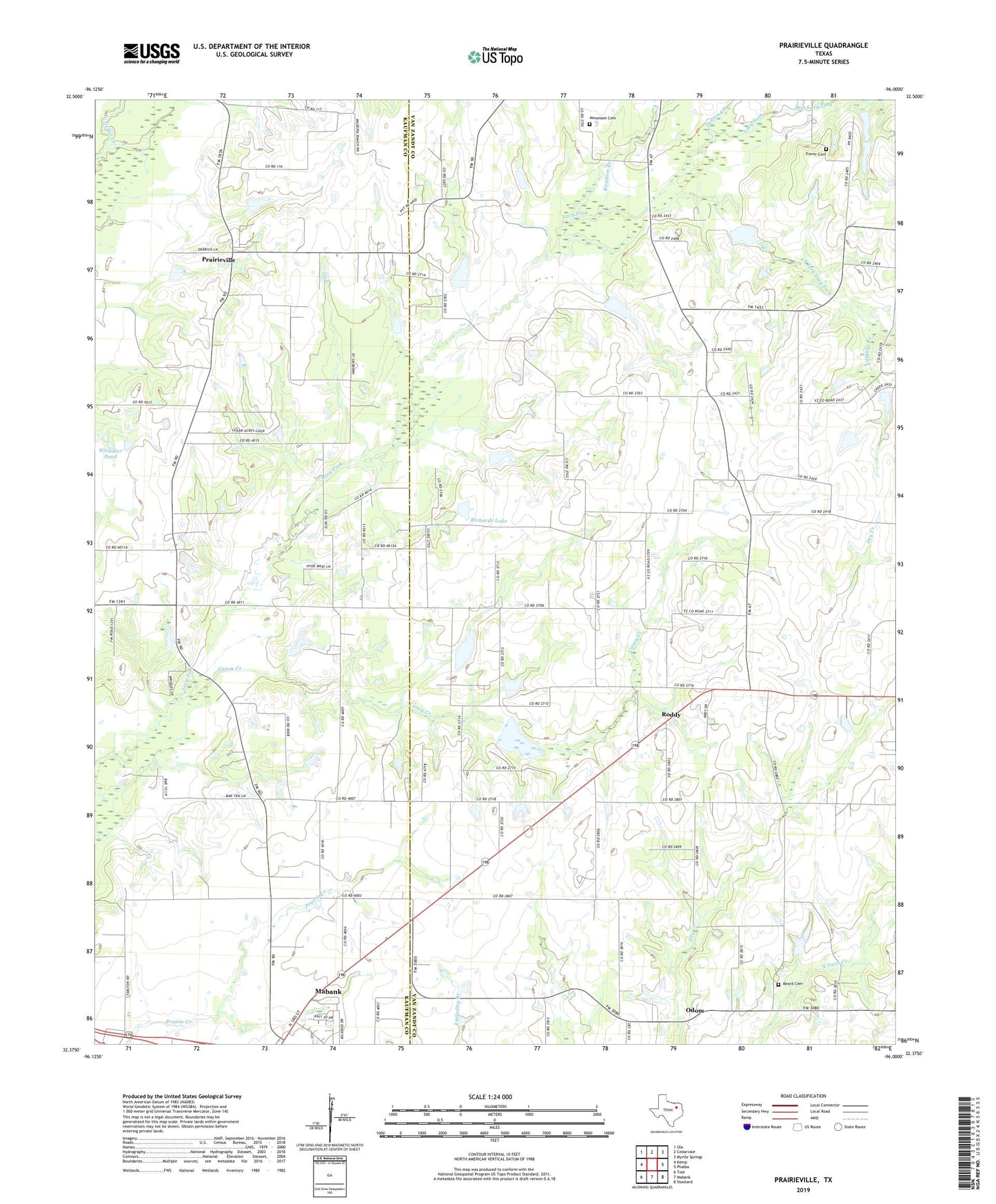 Prairieville Texas US Topo Map Image