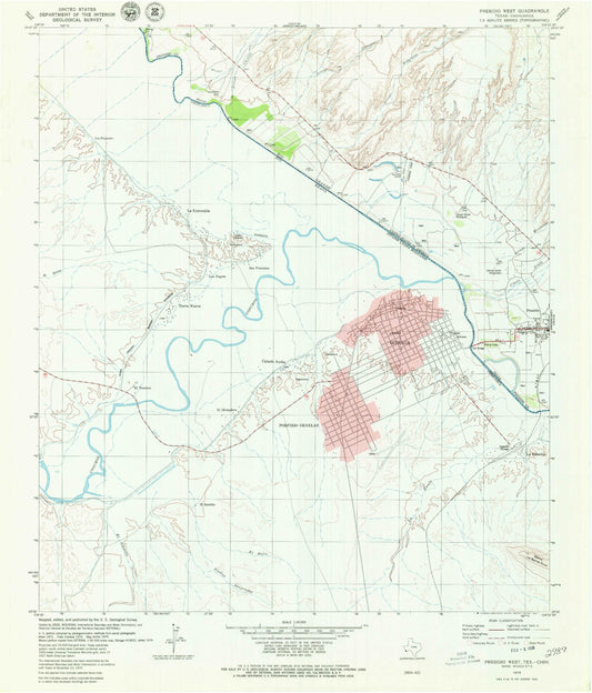 Classic USGS Presidio West Texas 7.5'x7.5' Topo Map Image