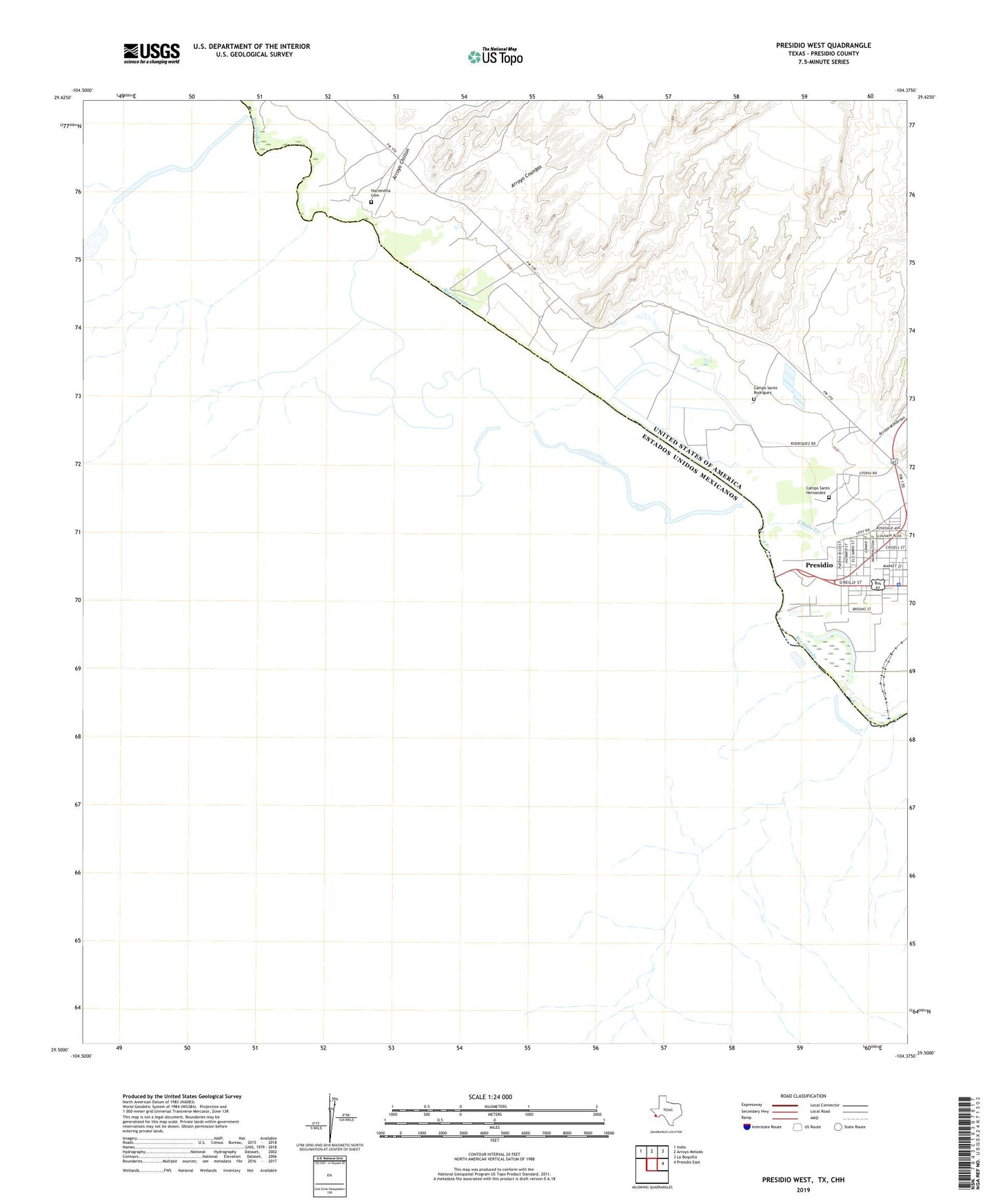 Presidio West Texas US Topo Map Image