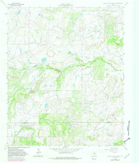 Classic USGS Prickly Pear Branch Texas 7.5'x7.5' Topo Map Image