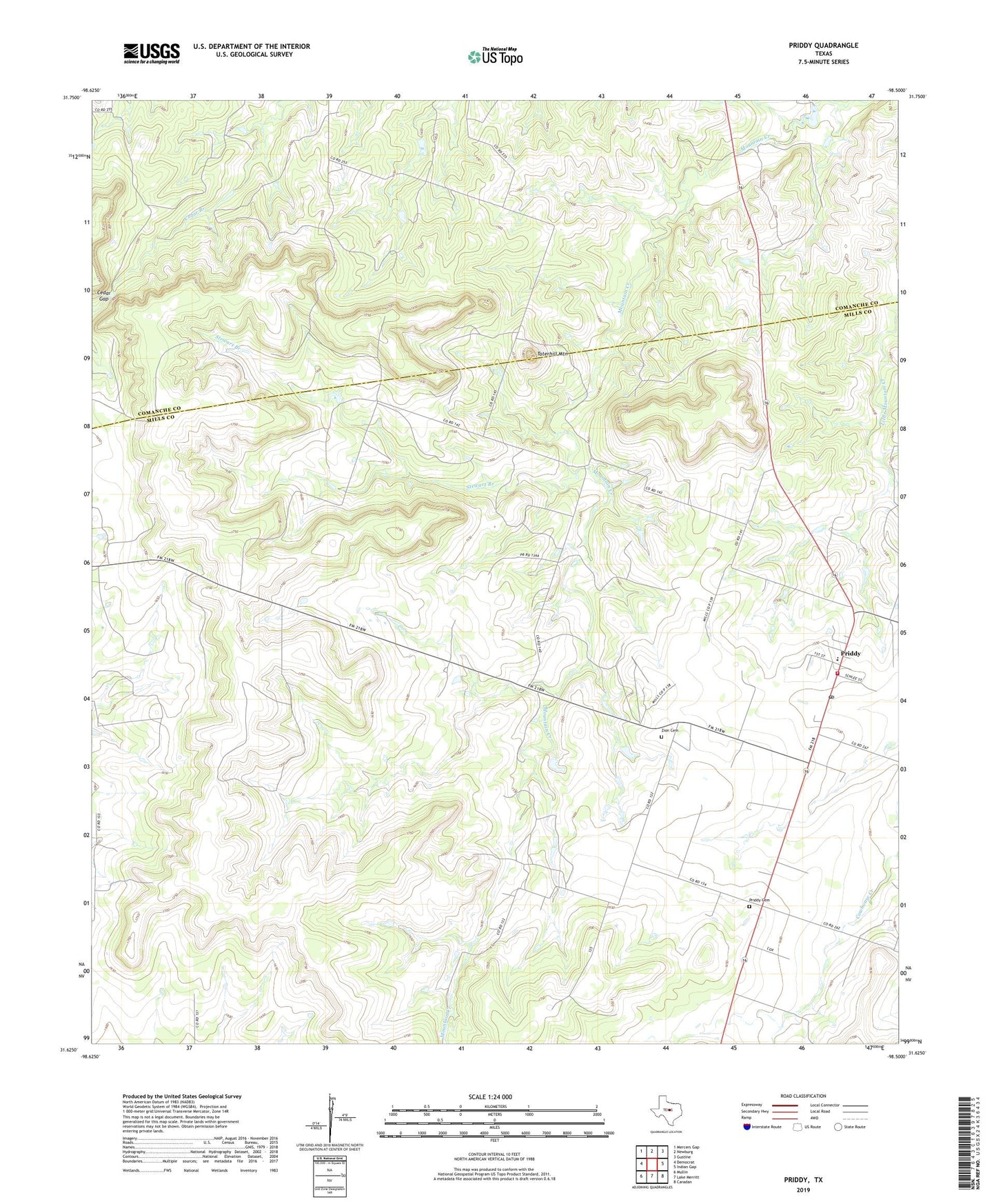 Priddy Texas US Topo Map Image