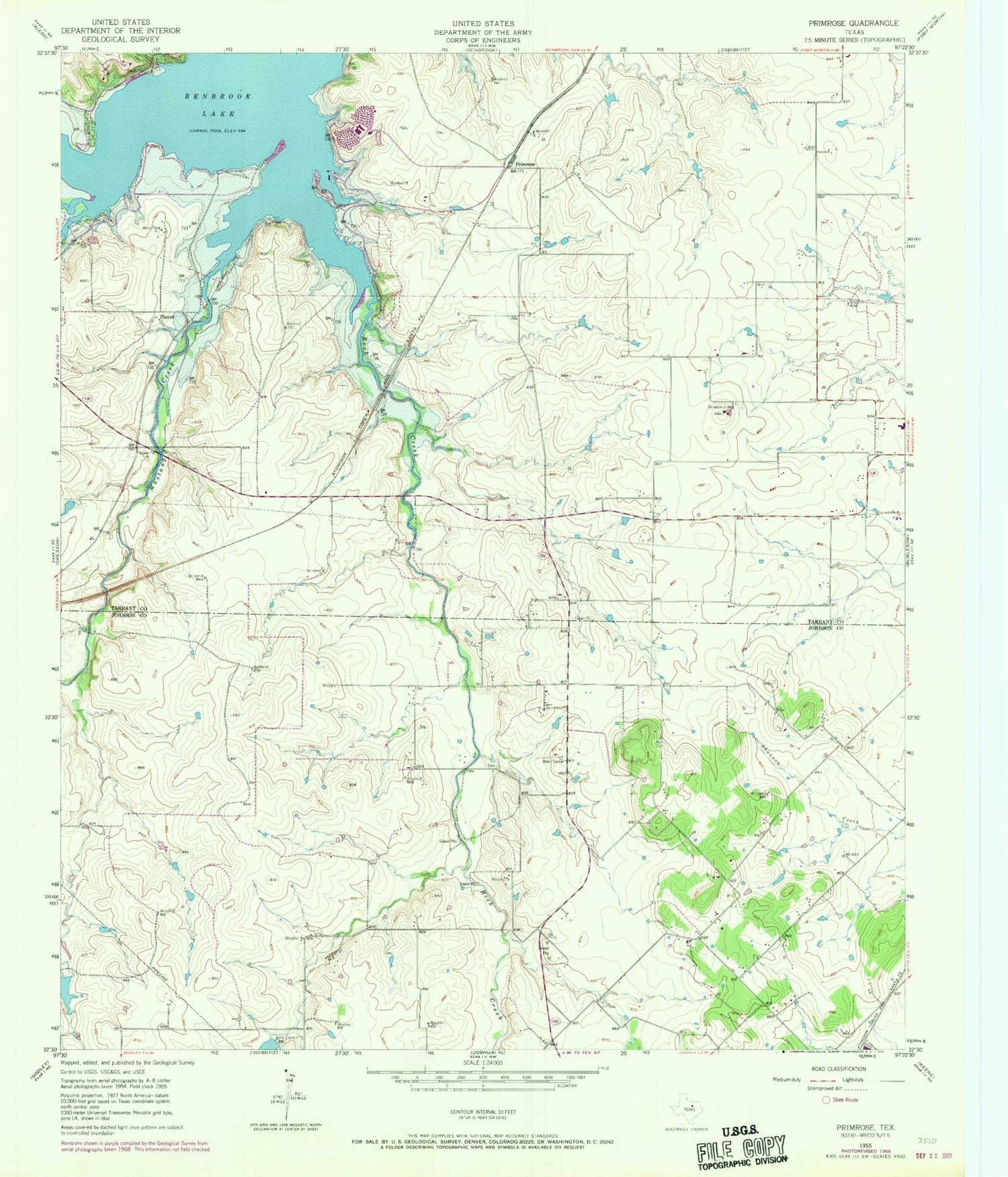 Classic USGS Primrose Texas 7.5'x7.5' Topo Map Image