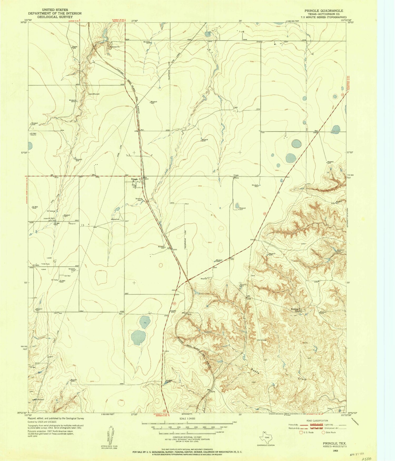 Classic USGS Pringle Texas 7.5'x7.5' Topo Map Image