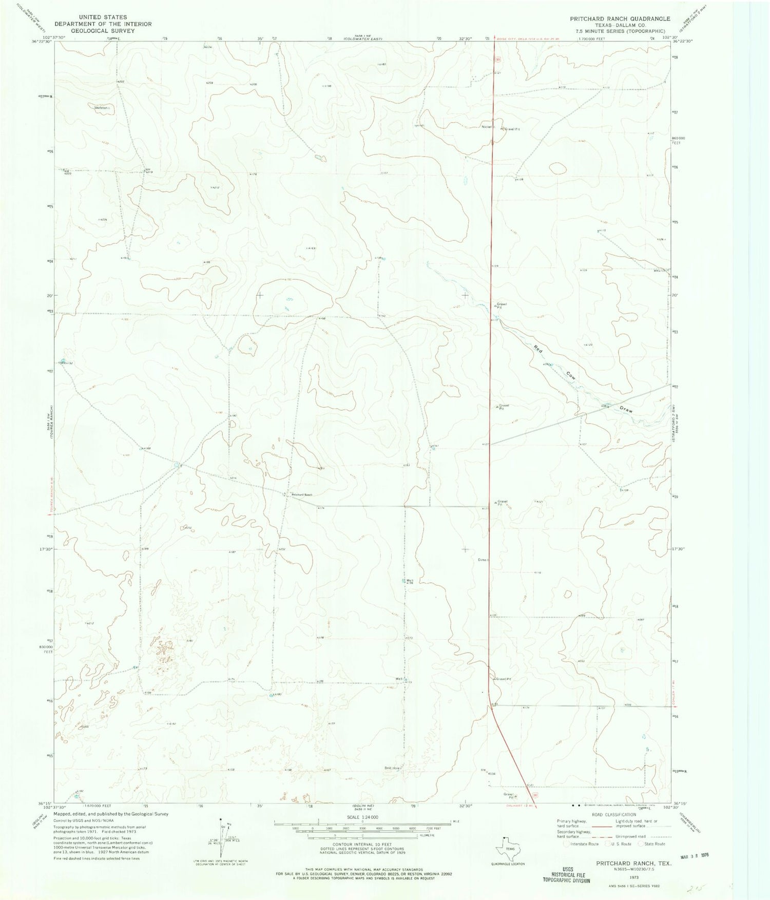Classic USGS Pritchard Ranch Texas 7.5'x7.5' Topo Map Image