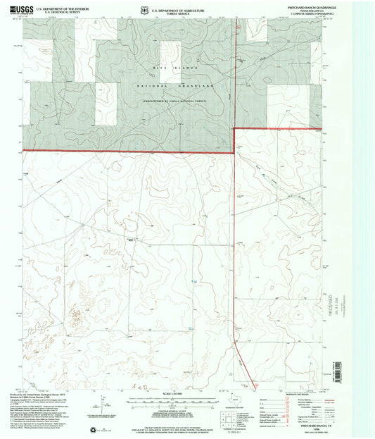 Classic USGS Pritchard Ranch Texas 7.5'x7.5' Topo Map Image