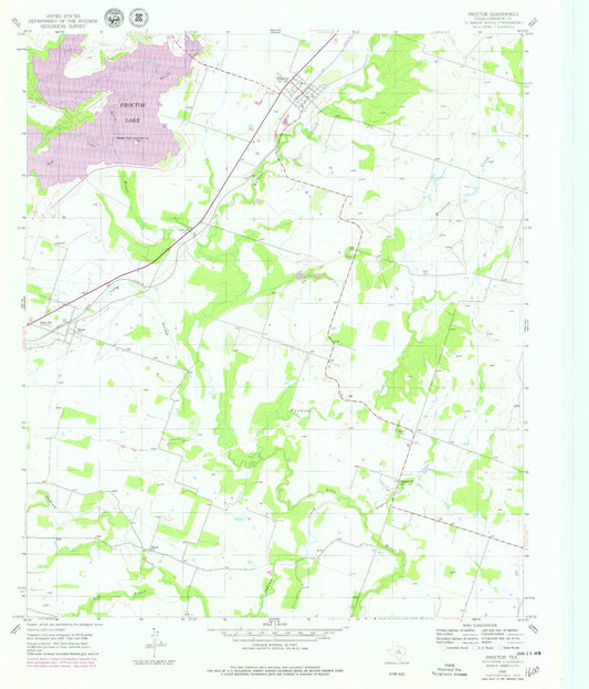 Classic USGS Proctor Texas 7.5'x7.5' Topo Map Image