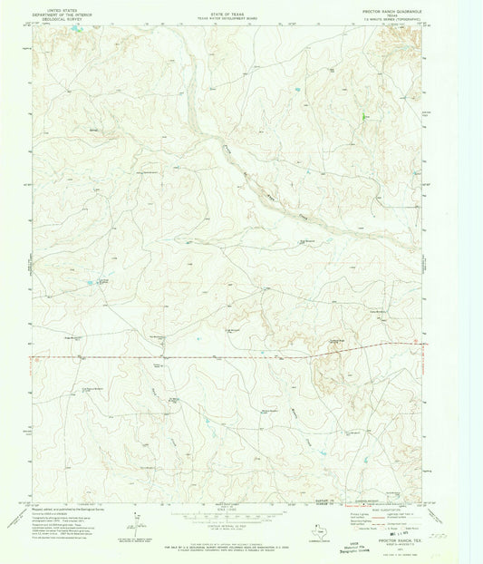 Classic USGS Proctor Ranch Texas 7.5'x7.5' Topo Map Image
