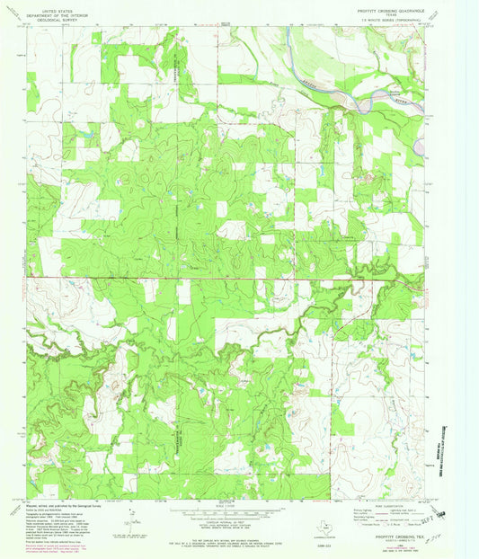 Classic USGS Proffitt Crossing Texas 7.5'x7.5' Topo Map Image