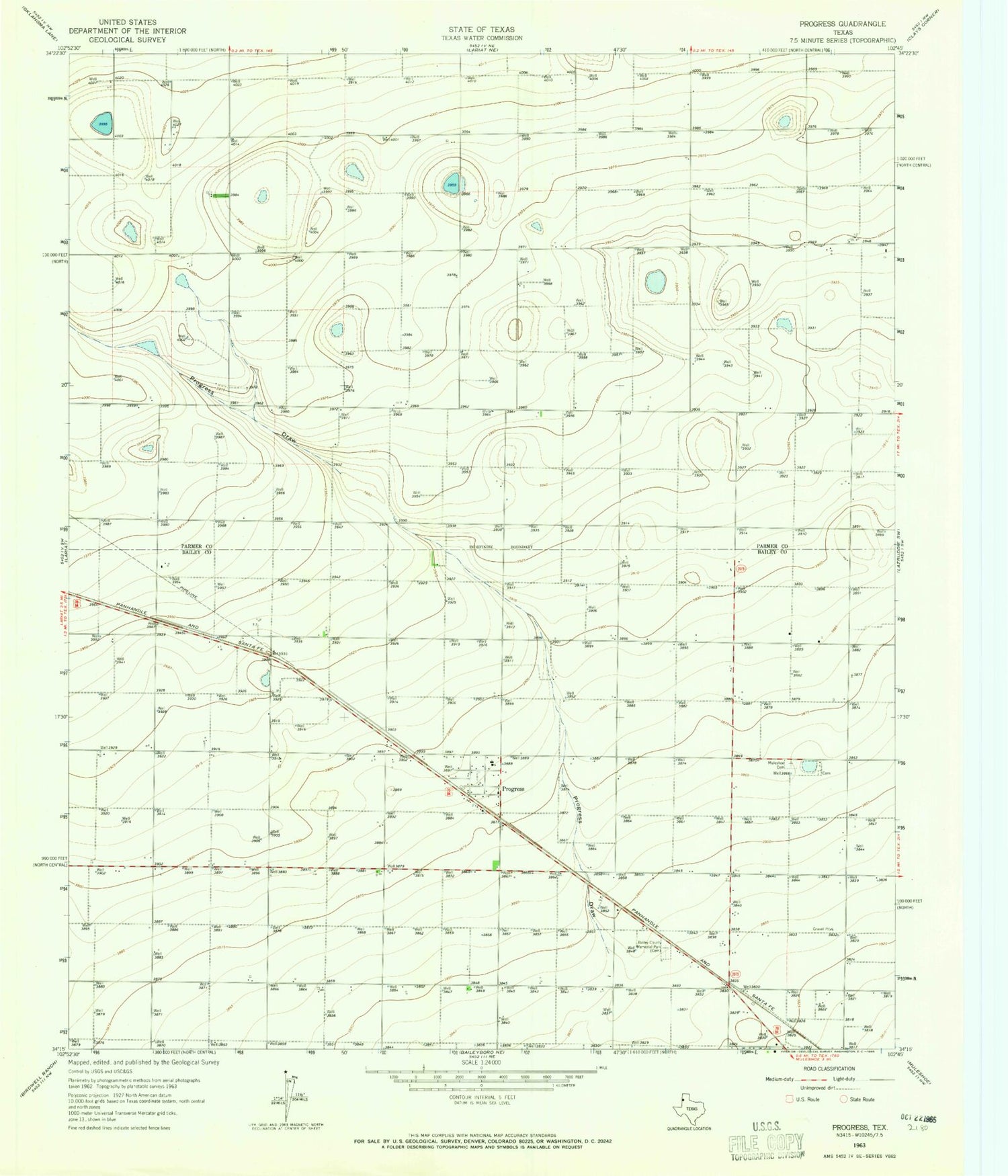 Classic USGS Progress Texas 7.5'x7.5' Topo Map Image