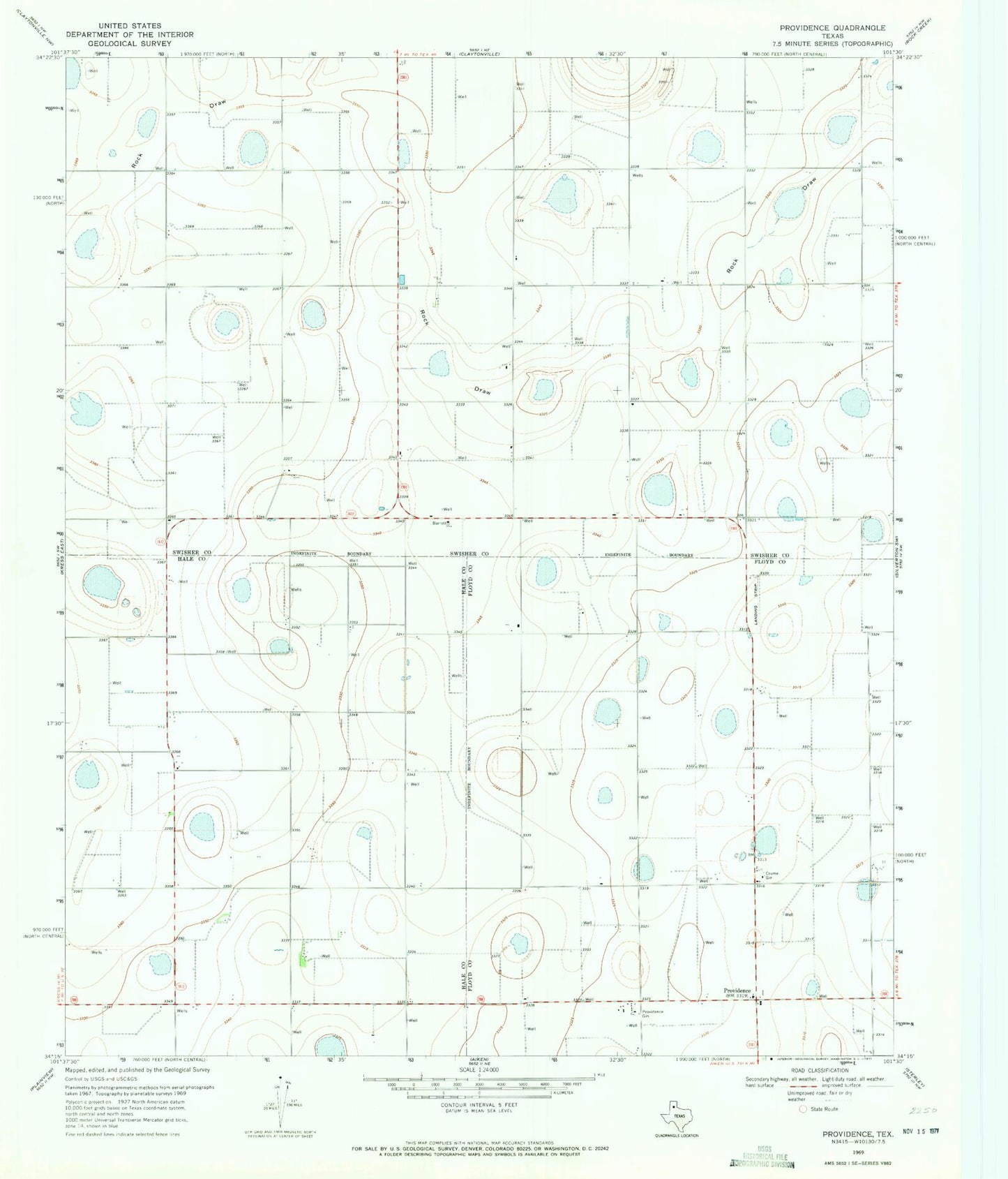 Classic USGS Providence Texas 7.5'x7.5' Topo Map Image