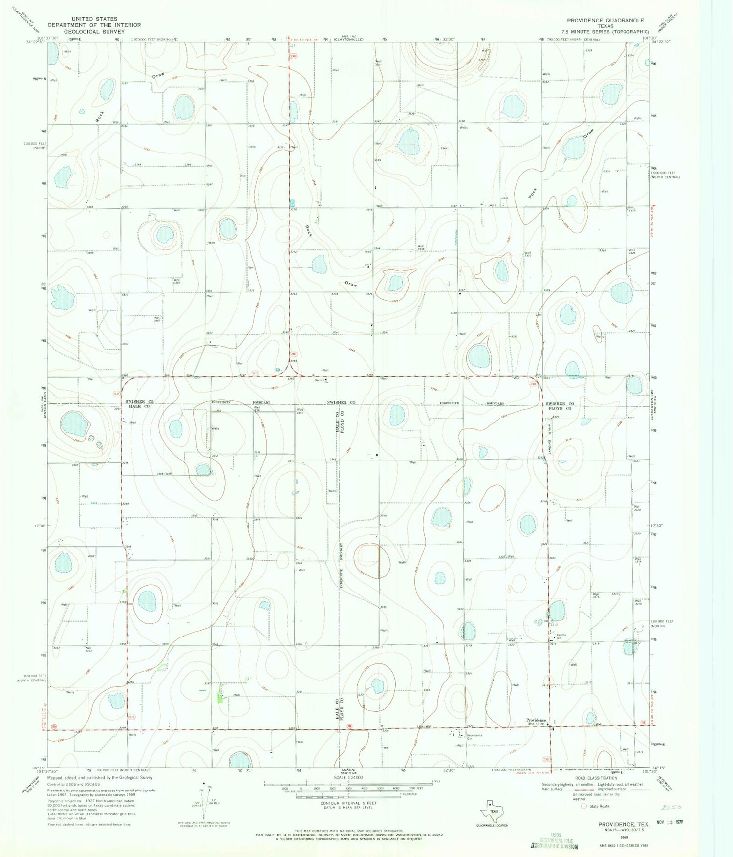 Classic USGS Providence Texas 7.5'x7.5' Topo Map Image