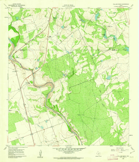 Classic USGS Pulliam Ranch Texas 7.5'x7.5' Topo Map Image