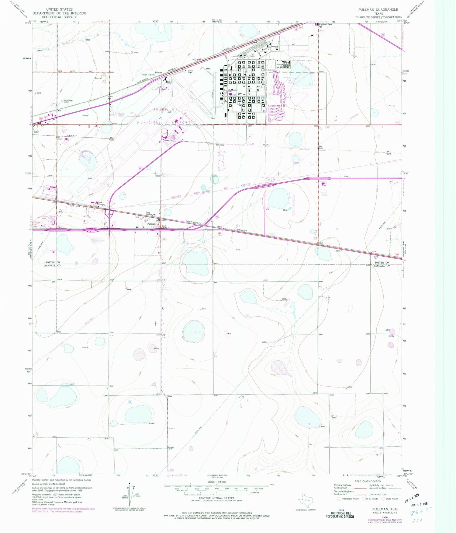 Classic USGS Pullman Texas 7.5'x7.5' Topo Map Image