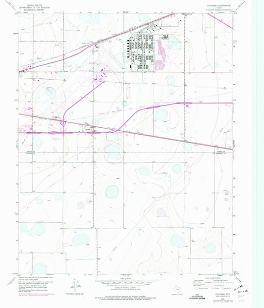 Classic USGS Pullman Texas 7.5'x7.5' Topo Map Image