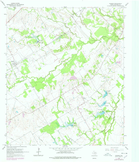 Classic USGS Purdon Texas 7.5'x7.5' Topo Map Image