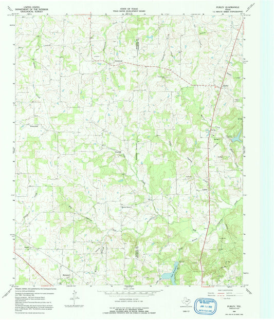 Classic USGS Purley Texas 7.5'x7.5' Topo Map Image