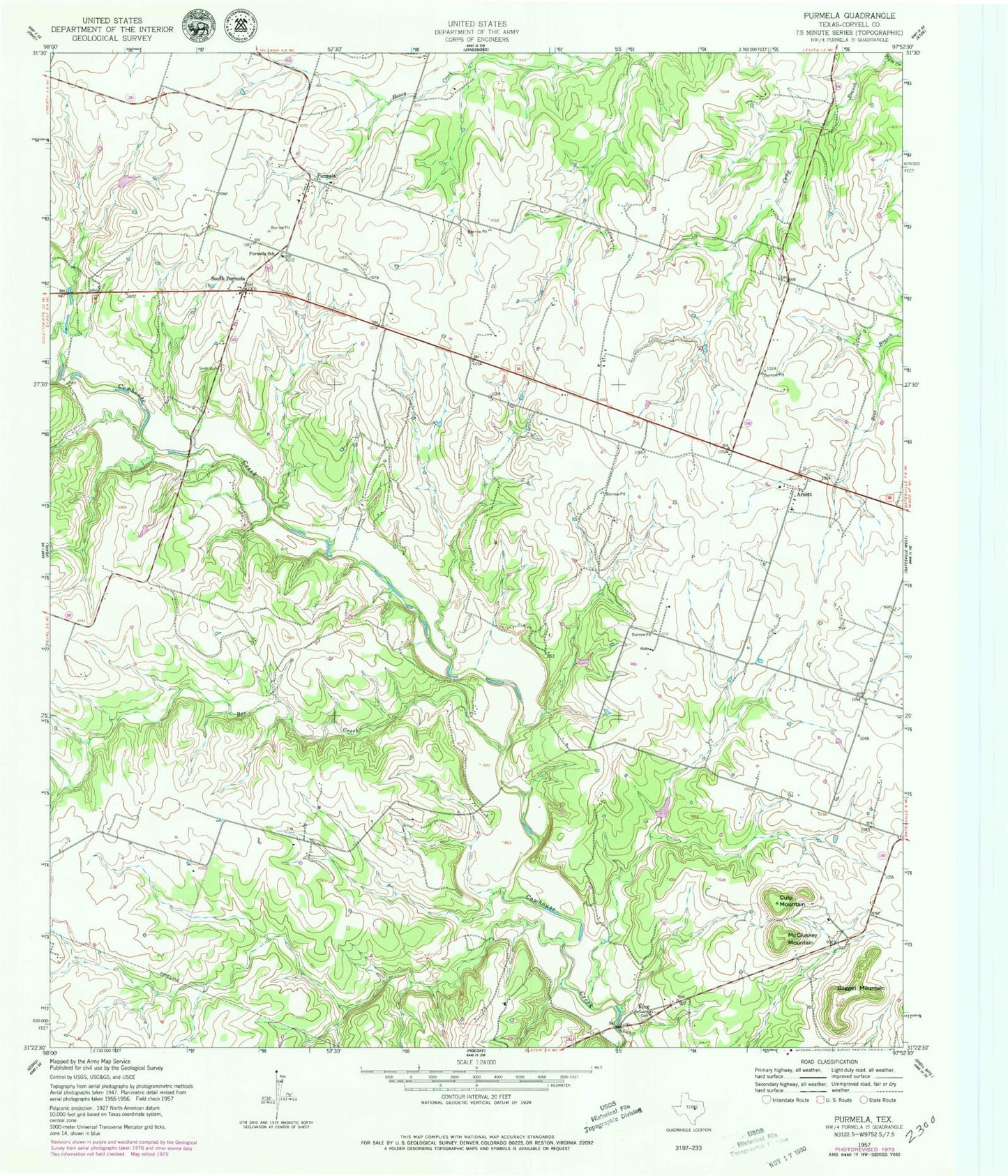 Classic USGS Purmela Texas 7.5'x7.5' Topo Map Image