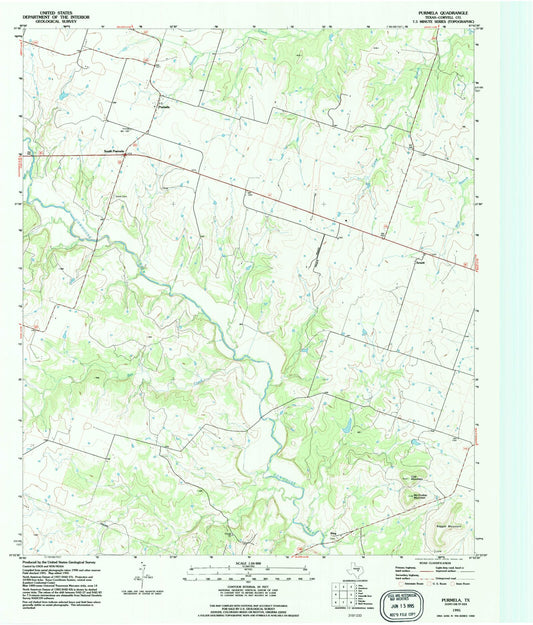 Classic USGS Purmela Texas 7.5'x7.5' Topo Map Image