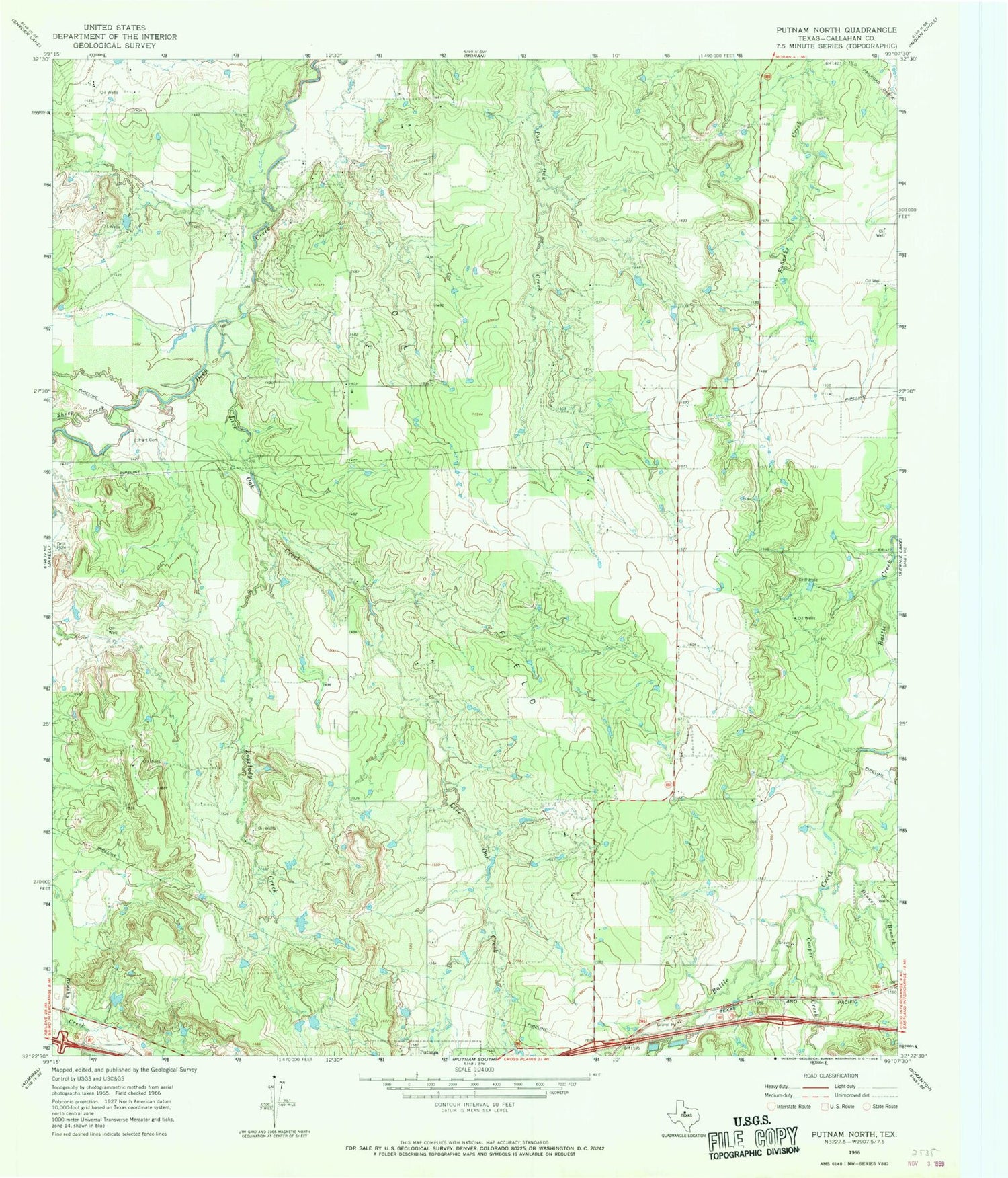 Classic USGS Putnam North Texas 7.5'x7.5' Topo Map Image